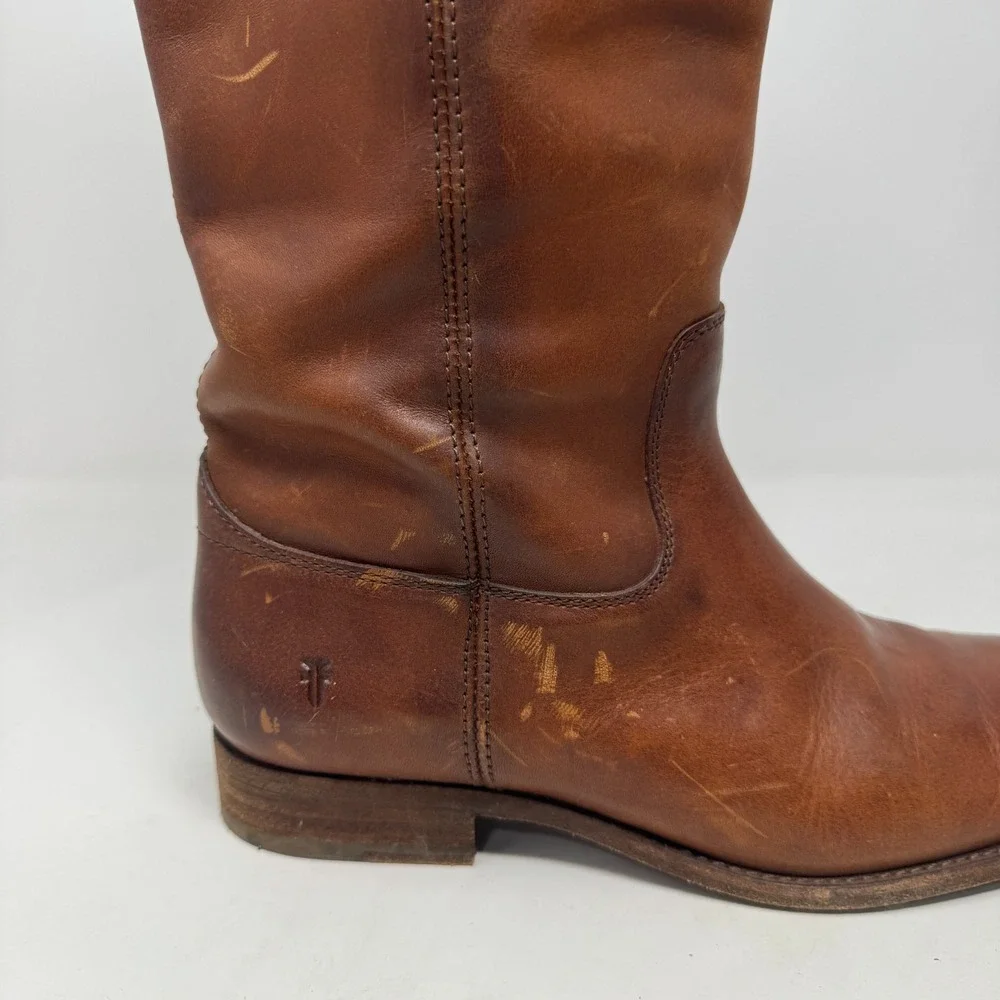 Frye Melissa‎ Button Riding Boots Extended Calf Mahogany Leather Women's 8.5 B - Picture 4 of 11